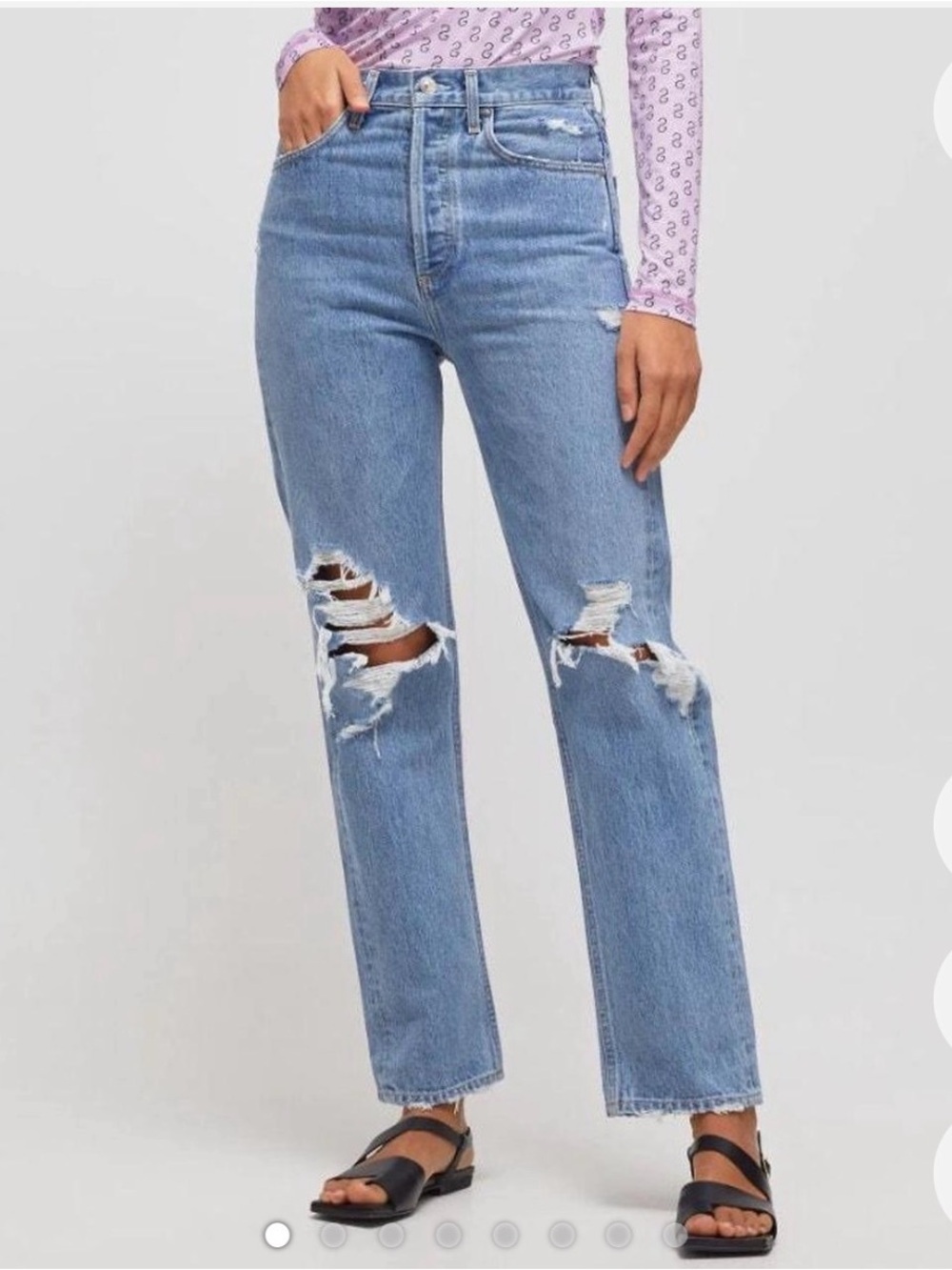 Agolde 90’s Light Blue High-Rise Distressed Straight Leg Jeans